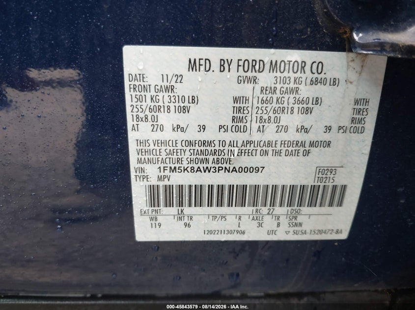 FORD POLICE INTERCEPTOR UTILITY 2023 VIN 1FM5K8AW3PNA00097