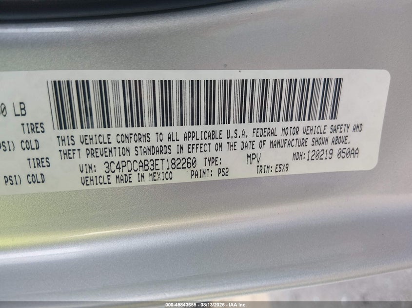 DODGE JOURNEY 2014 VIN 3C4PDCAB3ET182260