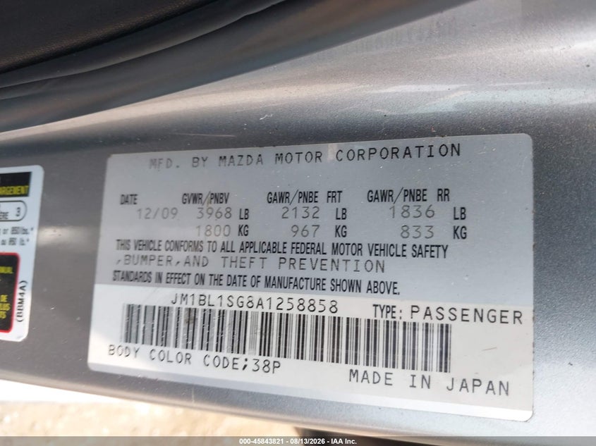 2010 MAZDA 3 SEDAN 2.0L I-4 DOHC, 144HP