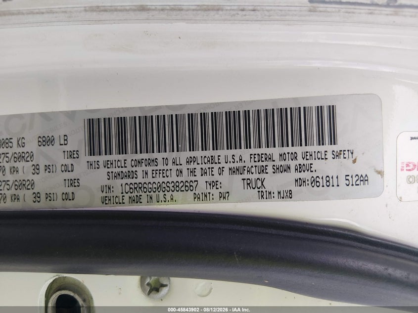 RAM 1500 2016 VIN 1C6RR6GG0GS382667