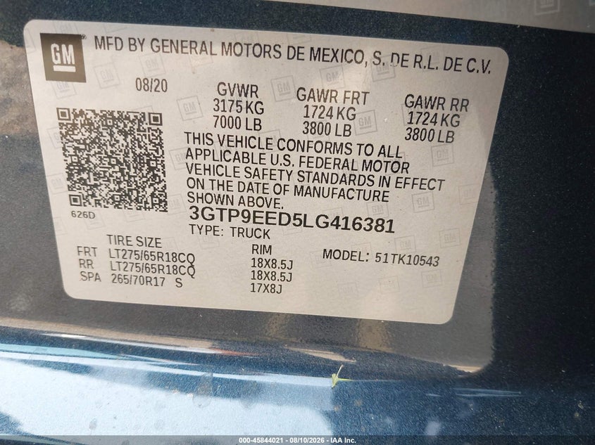2020 GMC SIERRA PICKUP 5.3L V-8 DI, VVT, 355HP