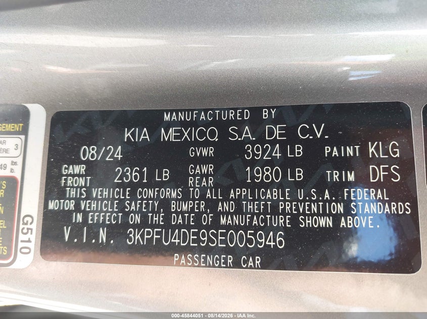 2025 KIA K4 SEDAN 2.0L I-4 DOHC, VVT, 147HP