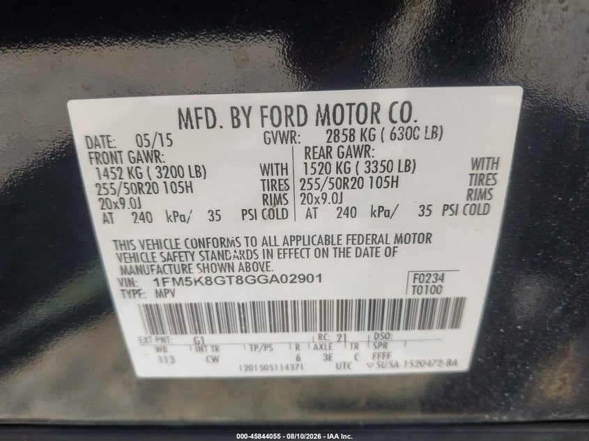 FORD EXPLORER 2016 VIN 1FM5K8GT8GGA02901