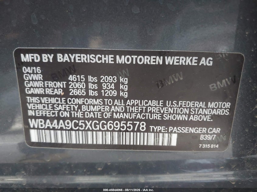 2016 BMW 4ER HATCHBACK 2.0L I-4 DI, DOHC, VVT, TURBO, 240HP