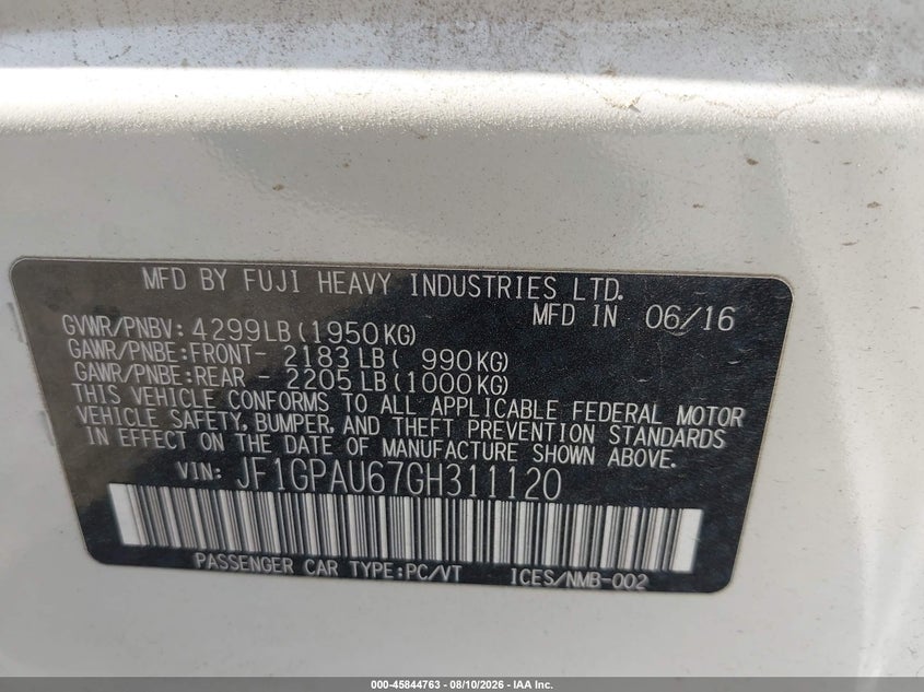 2016 SUBARU IMPREZA HATCHBACK 2.0L H-4 DOHC, VVT, 148HP
