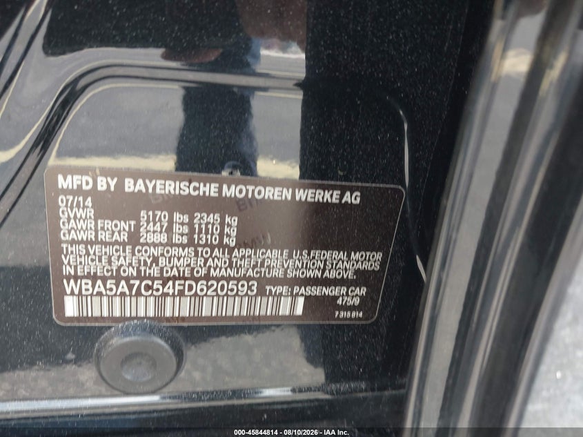 BMW 528I 2015 VIN WBA5A7C54FD620593
