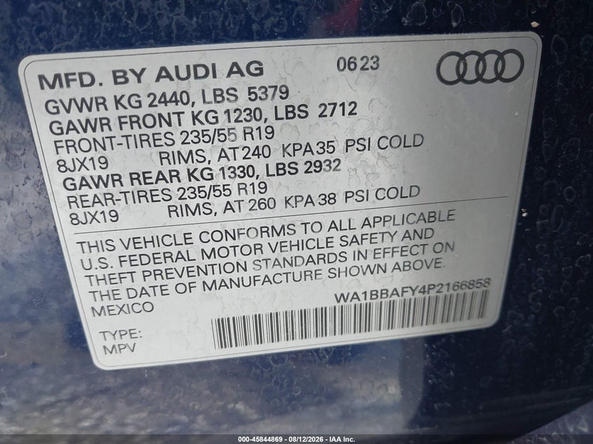 2023 AUDI Q5 SPORT UTILITY VEHICLE 2.0L I-4 DI, DOHC, VVT, TURBO, 201HP
