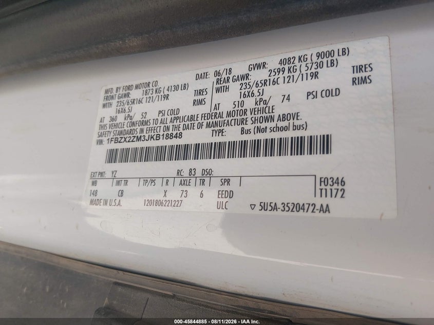 2018 FORD TRANSIT WAGON 3.7L V-6 DOHC, VVT, 275HP