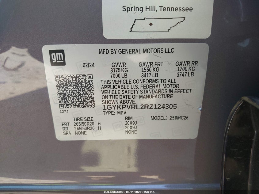 CADILLAC LYRIQ 2024 VIN 1GYKPVRL2RZ124305