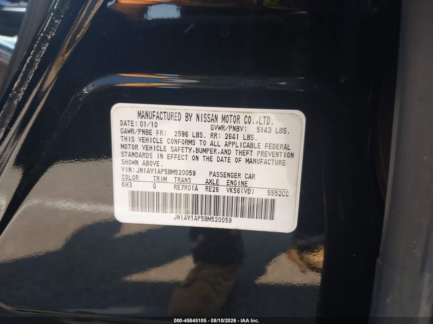 INFINITI M56 2011 VIN JN1AY1AP5BM520059