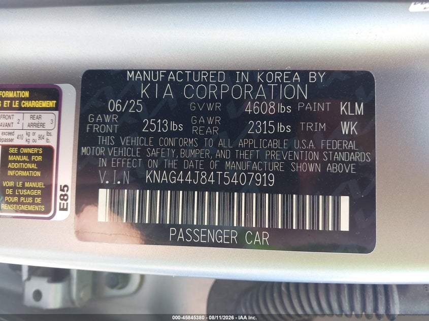 2026 KIA K5 SEDAN 2.5L I-4 DI, DOHC, VVT, TURBO, REGULAR , 290HP
