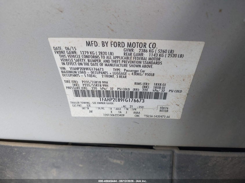 FORD TAURUS 2015 VIN 1FAHP2E89FG176673