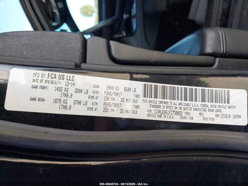 JEEP GRAND CHEROKEE 2015 VIN 1C4RJEAG1FC739852