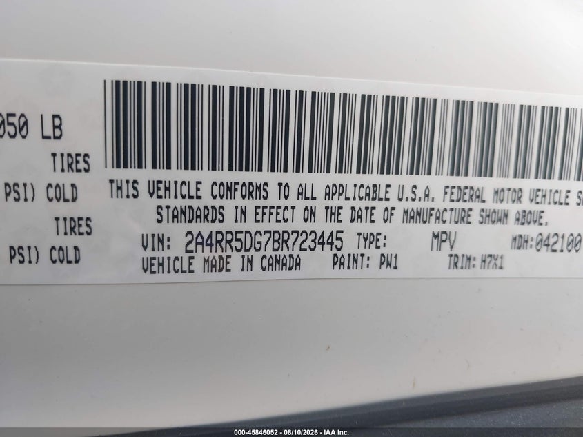 2011 CHRYSLER TOWN & COUNTRY VAN 3.6L V-6 DOHC, VVT, 283HP