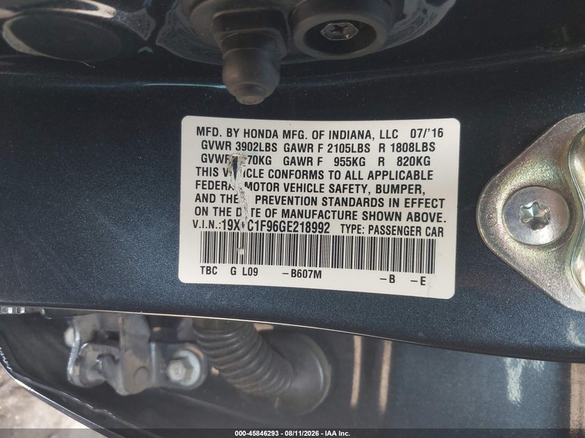 2016 HONDA CIVIC SEDAN 1.5L I-4 DI, DOHC, VVT, TURBO, 174HP