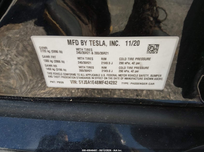 2021 TESLA MODEL S HATCHBACK ELECTRIC