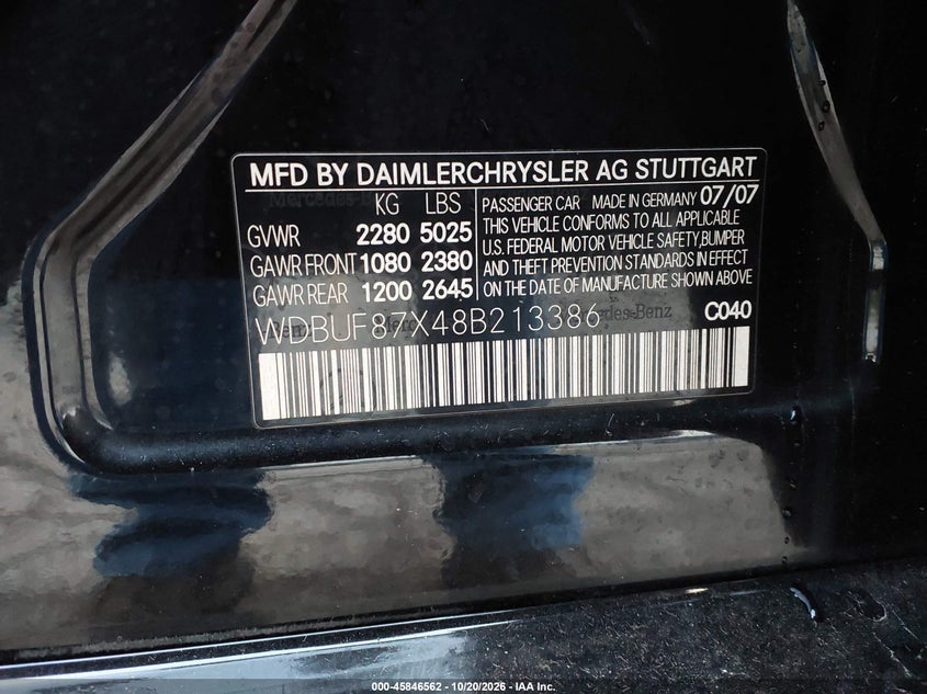 MERCEDES-BENZ E 350 2008 VIN WDBUF87X48B213386