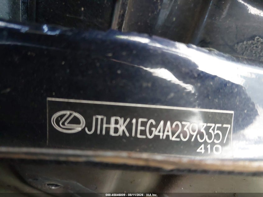 LEXUS ES 350 2010 VIN JTHBK1EG4A2393357