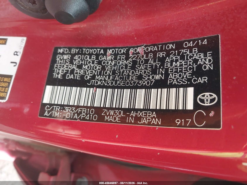 2014 TOYOTA PRIUS HATCHBACK 1.8L I-4 DOHC, VVT, 98HP