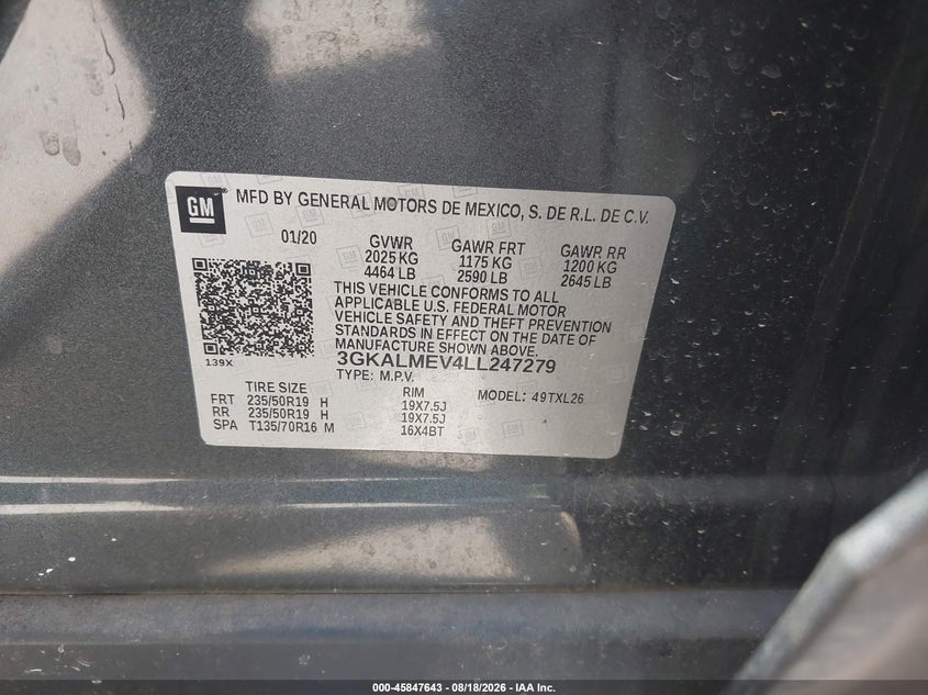 2020 GMC TERRAIN SPORT UTILITY VEHICLE 1.5L I-4 DI, DOHC, VVT, TURBO, 170HP