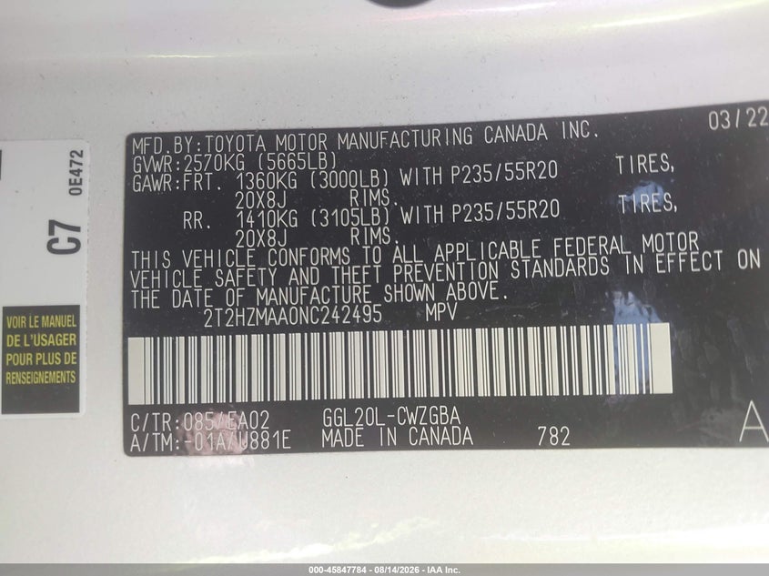 2022 LEXUS RX SPORT UTILITY VEHICLE 3.5L V-6 DI, DOHC, VVT, 295HP