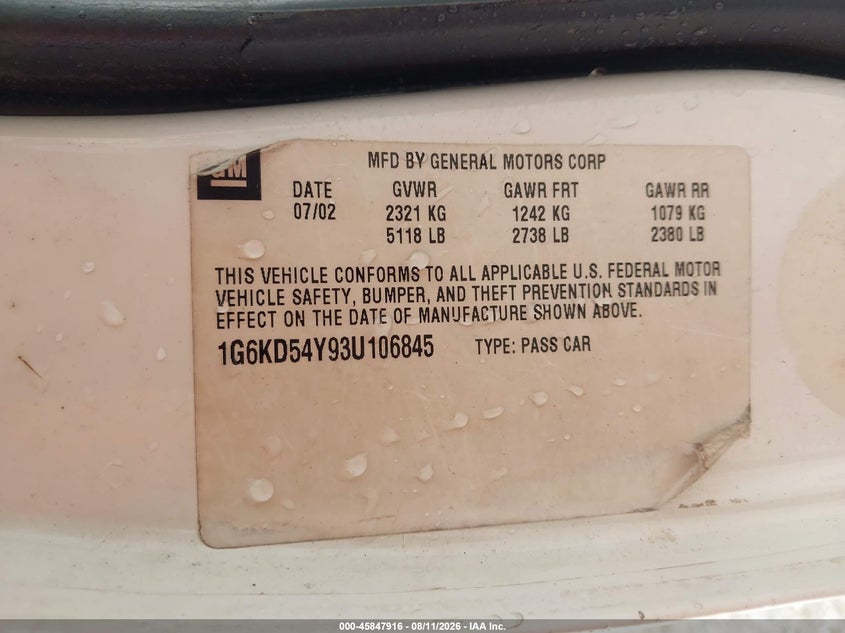 2003 CADILLAC DE VILLE SEDAN 4.6L V-8 DOHC, 275HP