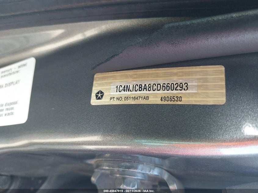 JEEP COMPASS 2012 VIN 1C4NJCBA8CD660293