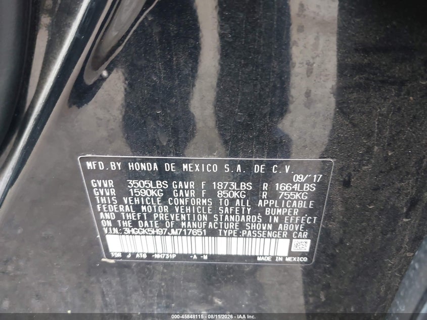 HONDA FIT 2018 VIN 3HGGK5H97JM717651