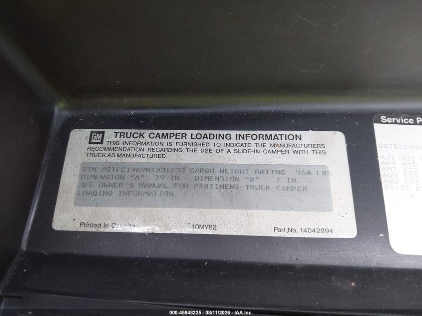 GMC SIERRA 1992 VIN 2GTEC19K9N1531233