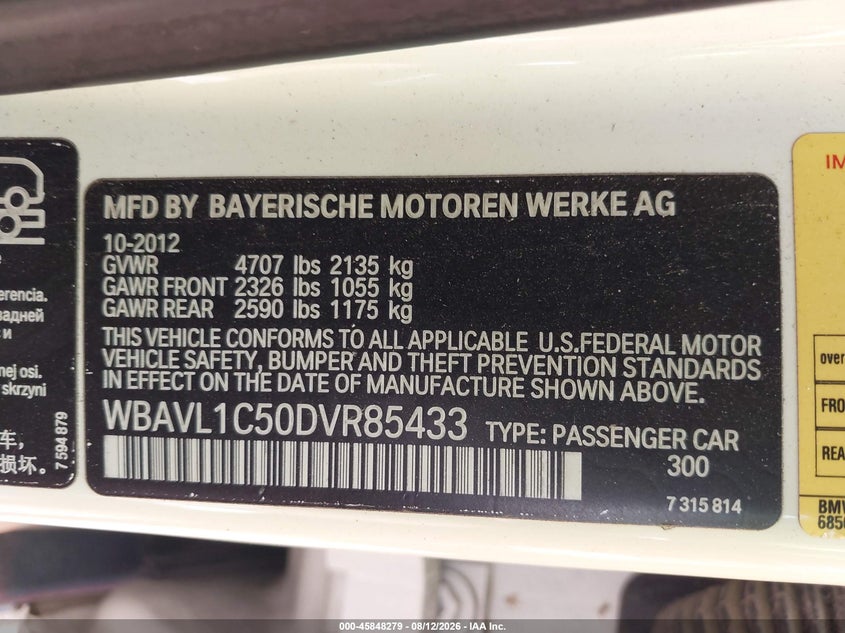 BMW X1 2013 VIN WBAVL1C50DVR85433