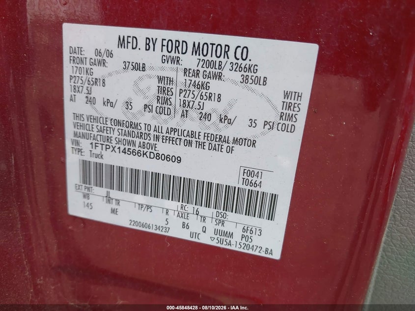 2006 FORD F-150 PICKUP 5.4L V-8 VVT, 300HP