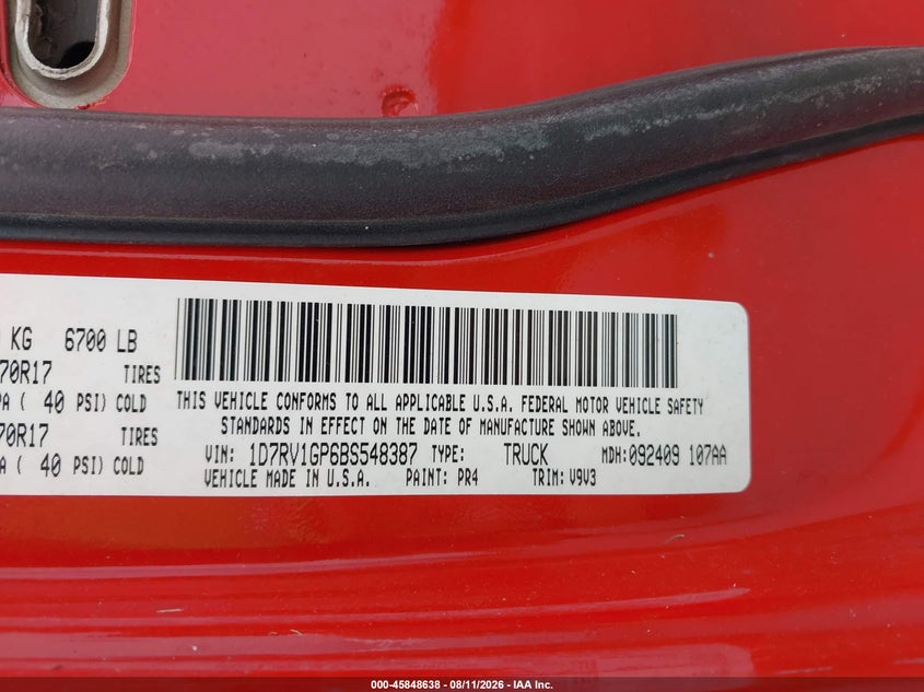 RAM RAM 1500 2011 VIN 1D7RV1GP6BS548387