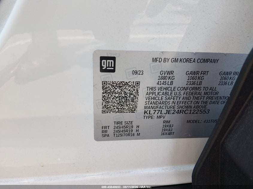 CHEVROLET TRAX 2024 VIN KL77LJE24RC122553