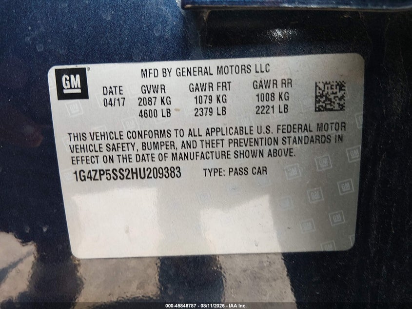 BUICK LACROSSE 2017 VIN 1G4ZP5SS2HU209383