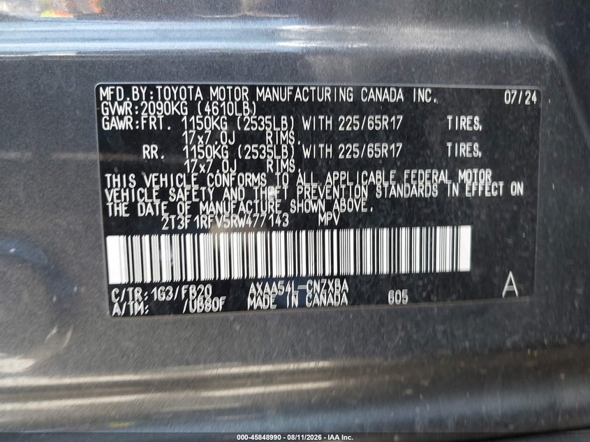 2024 TOYOTA RAV 4 SPORT UTILITY VEHICLE 2.5L I-4 DI, DOHC, VVT, 203HP