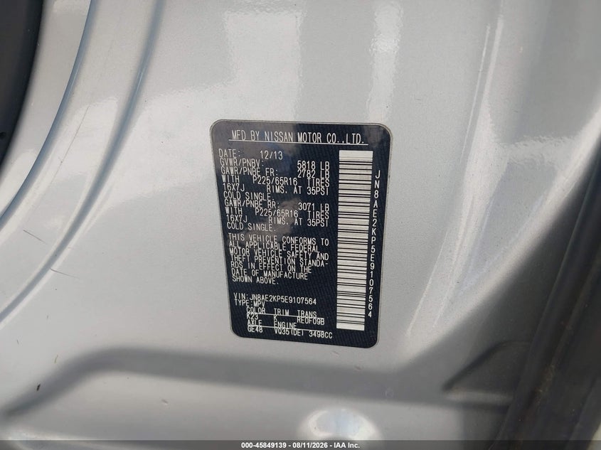 2014 NISSAN QUEST VAN 3.5L V-6 DOHC, VVT, 260HP