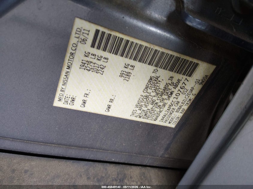 2012 NISSAN ALTIMA SEDAN 2.5L I-4 DOHC, VVT, 175HP