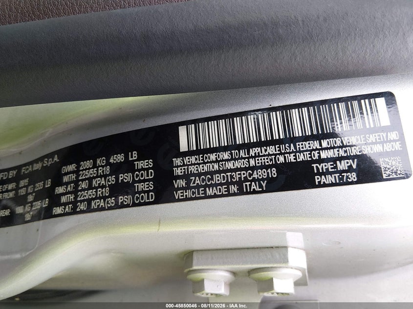 2015 JEEP RENEGADE SPORT UTILITY VEHICLE 2.4L I-4 VVT, 180HP