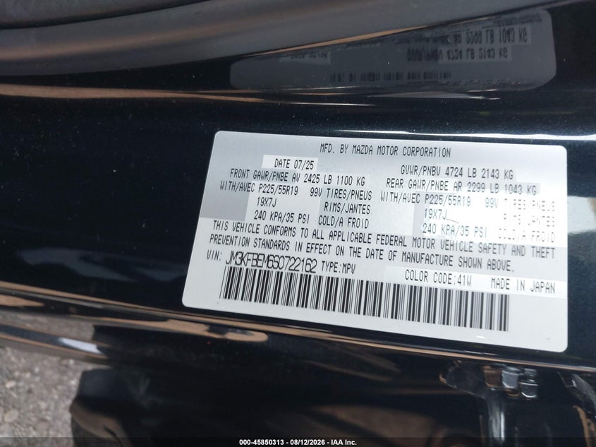 2025 MAZDA CX-5 SPORT UTILITY VEHICLE 2.5L I-4 DI, DOHC, VVT, REGULAR , 187HP
