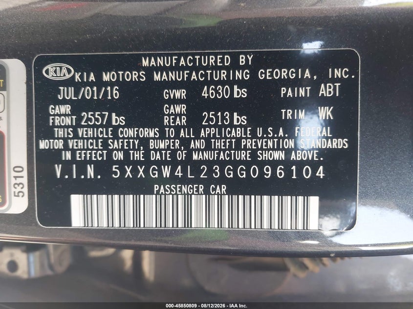 KIA OPTIMA 2016 VIN 5XXGW4L23GG096104