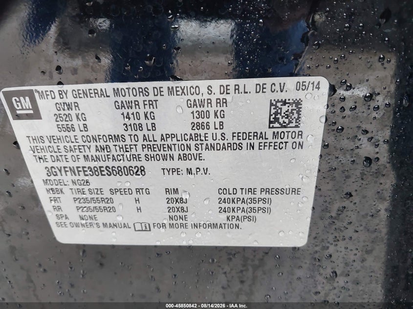 2014 CADILLAC SRX SPORT UTILITY VEHICLE 3.6L V-6 DI, DOHC, VVT, 308HP