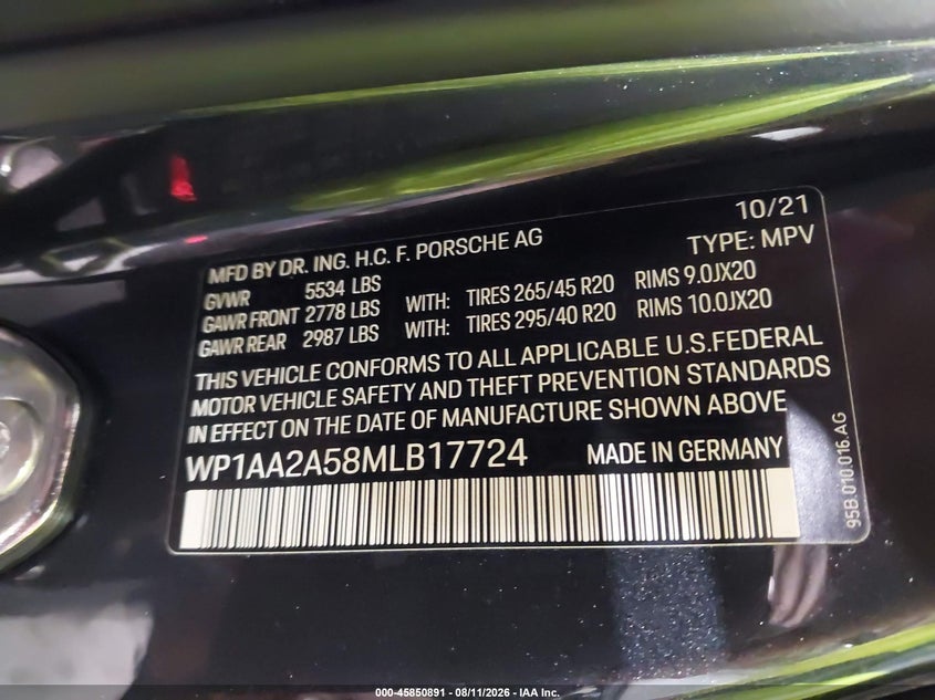 2021 PORSCHE MACAN SPORT UTILITY VEHICLE 2.0L I-4 DI, DOHC, VVT, TURBO, 248HP