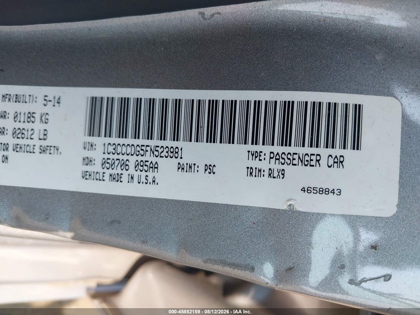 CHRYSLER 200 2015 VIN 1C3CCCDG5FN523981