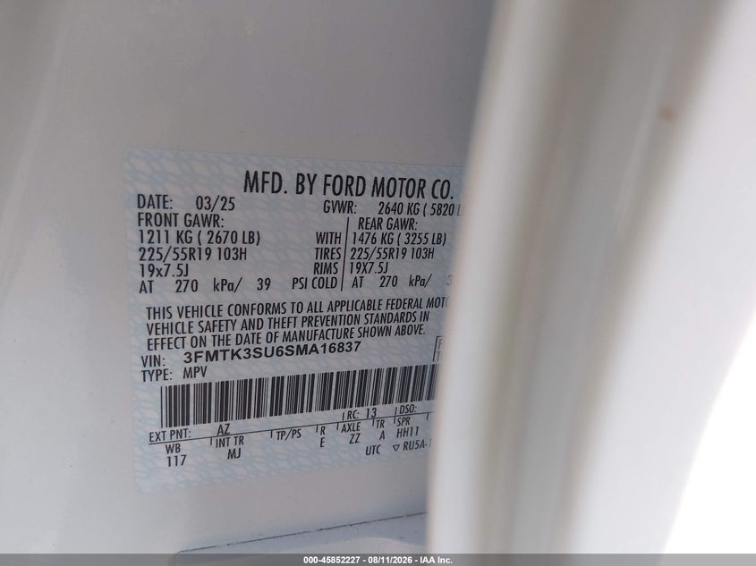 FORD MUSTANG MACH-E 2025 VIN 3FMTK3SU6SMA16837