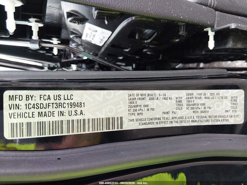 DODGE DURANGO 2024 VIN 1C4SDJFT3RC199481