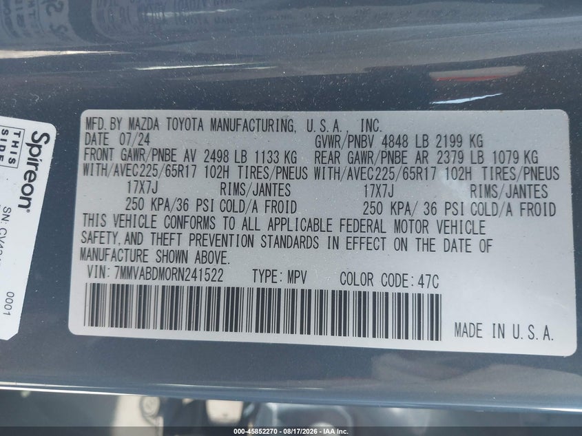 MAZDA CX-50 2024 VIN 7MMVABDM0RN241522