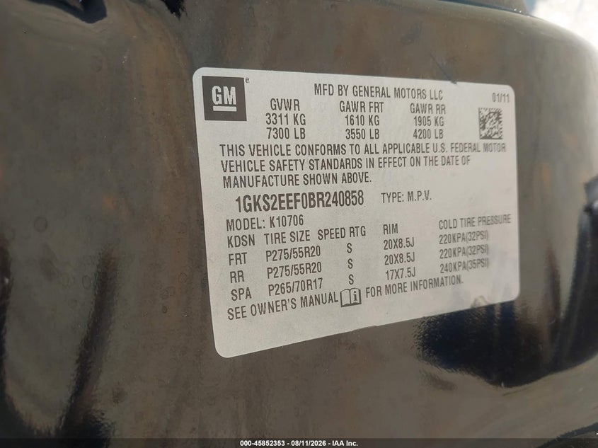 GMC YUKON 2011 VIN 1GKS2EEF0BR240858