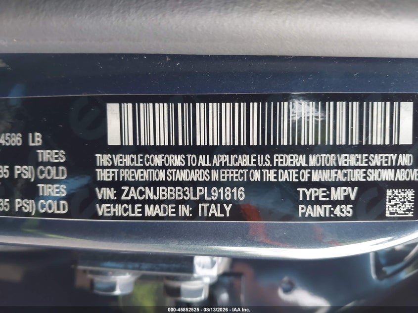 JEEP RENEGADE 2020 VIN ZACNJBBB3LPL91816