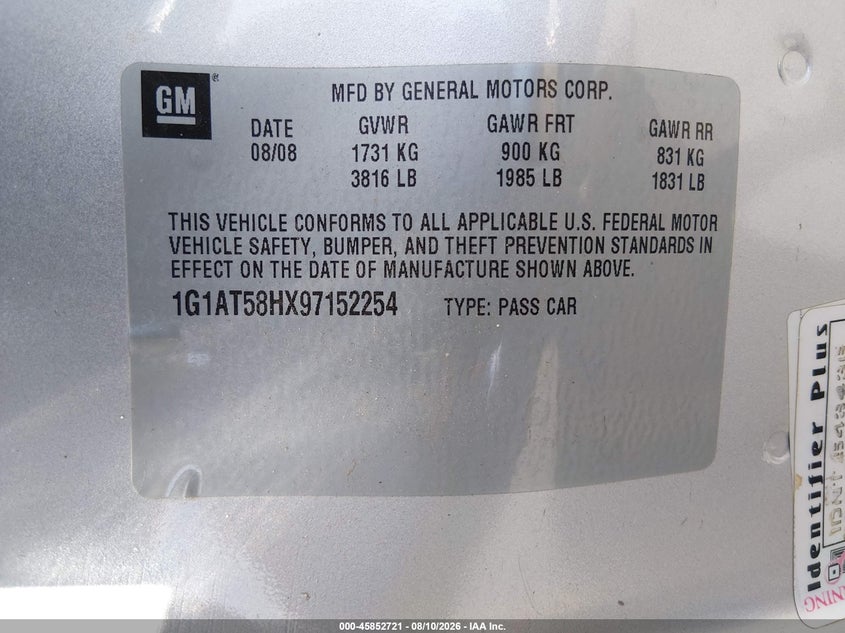 2009 CHEVROLET COBALT SEDAN 2.2L I-4 DOHC, VVT, 155HP
