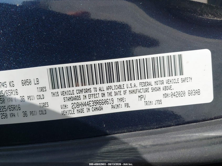 DODGE GRAND CARAVAN 2009 VIN 2D8HN44E39R660619